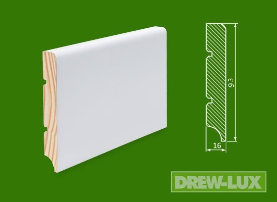 Listwa przypodłogowa drewniana sosnowa biała- lakierowana 93 x 16 RAL 9003 /KRÓTKA (1-1,7 mb)